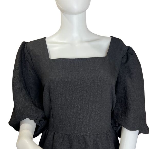 SHEIN Dress 3X Black Square Neck Romantic Tie Back Puff Sleeve Mini Black Dress - Picture 3 of 13